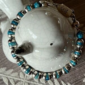 Vintage Taxco Mexico Jose Marmolejo Turquoise & Sterling Bead Bracelet